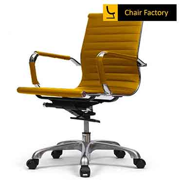 James Single Cushion Mustard Yellow Mid Back Leather Chair